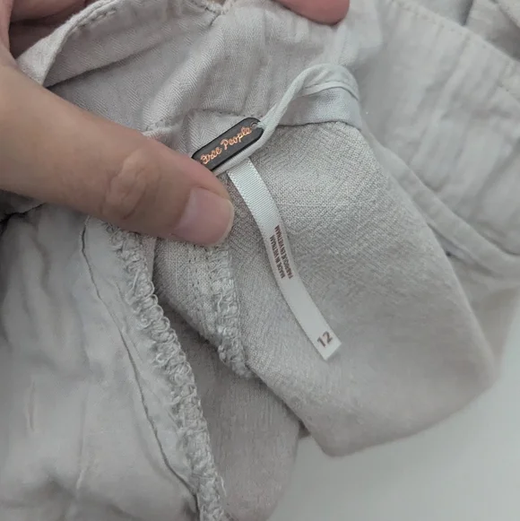 Free People Calla Pleated Trousers Pants Mid Rise Tapered Linen Blend Khaki 12 - Picture 8 of 12